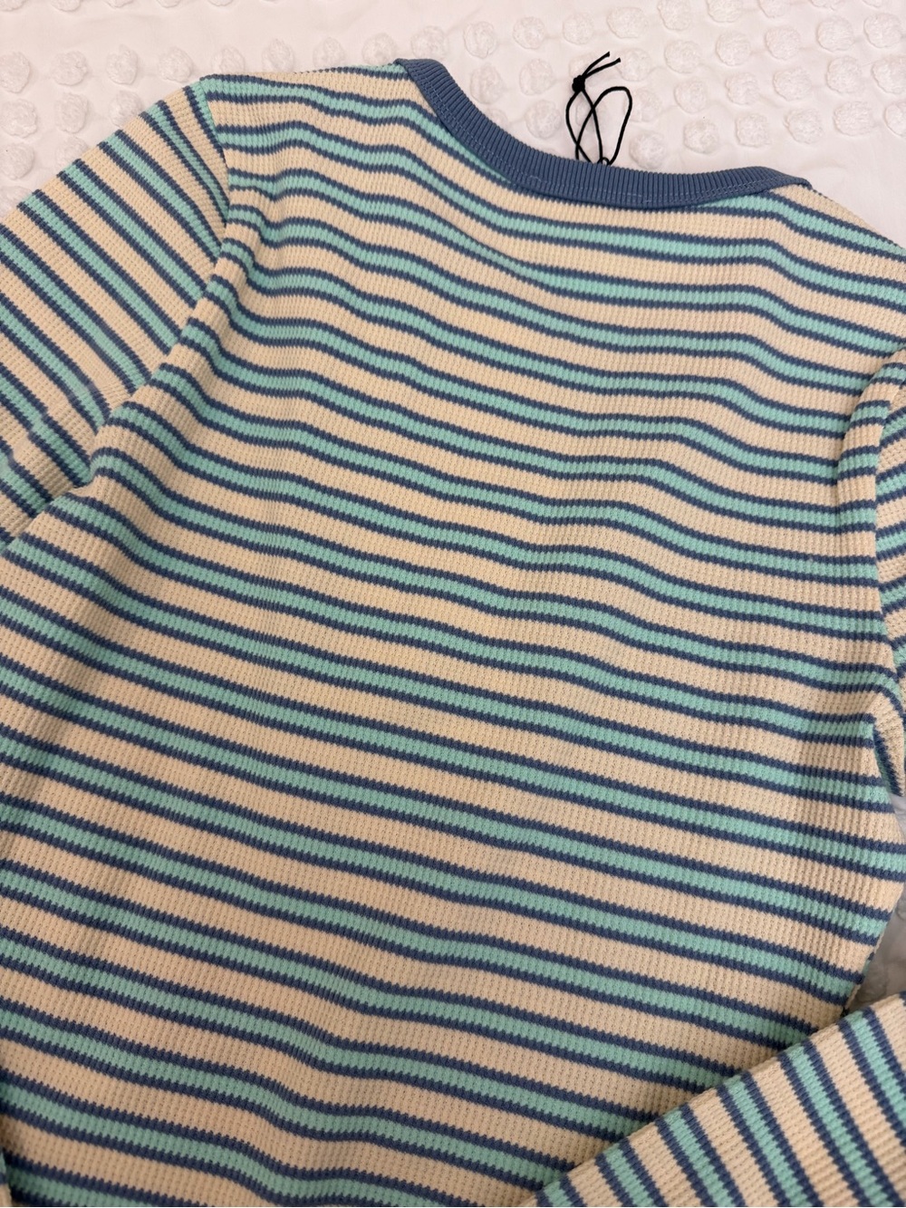 New Trendy These Three Boutique Casey Striped Top-Ivory Blue Medium BNWT Comfy - Picture 8 of 10
